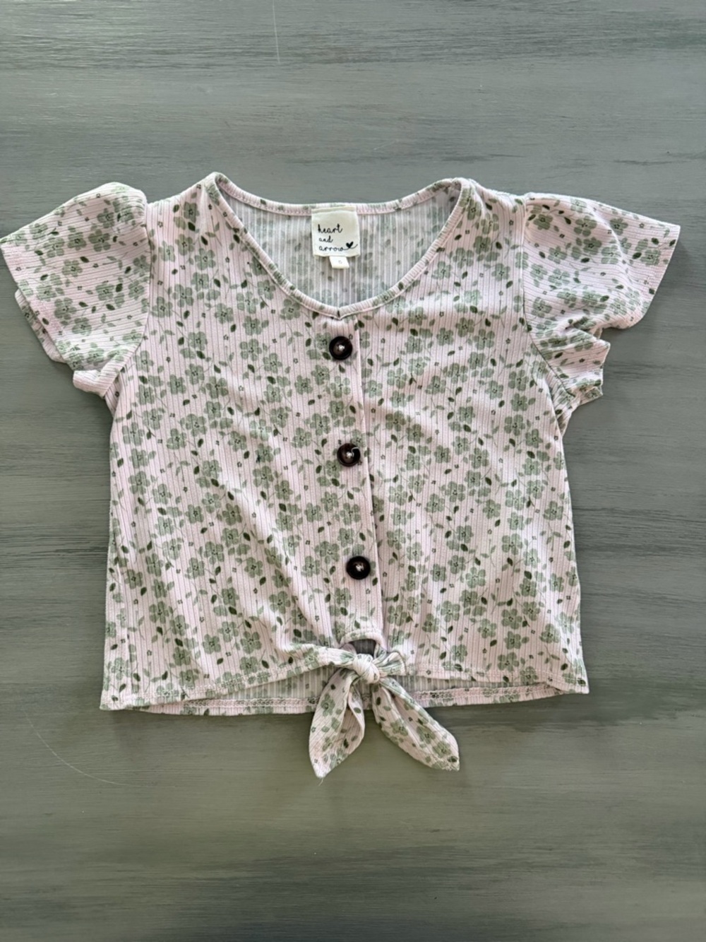 Heart & Arrow Pink Floral Tie-Front Ribbed Kids Top Size 5. Could fit 4T IMO